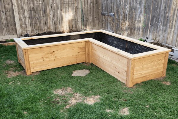 L-shaped above-ground cedar planter box