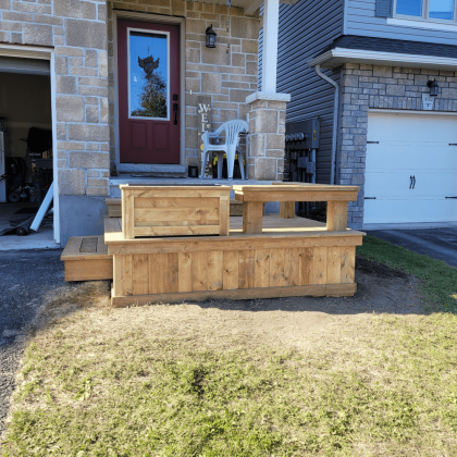 Front porch bench and flower box